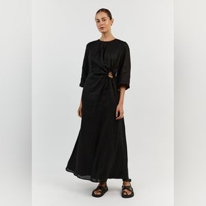 Dissh BEAU BLACK SLEEVED LINEN MIDI DRESS Sz 6 fits like Size 4. New